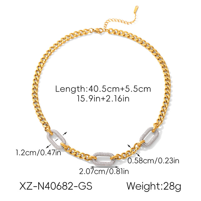 Coarse chain necklace with full diamonds