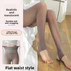 Flat Waist Coffee Sheer Footed / 220 Fleece-lined Plus Size