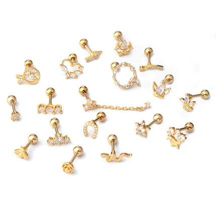 Stainless steel ear bone nail zircon