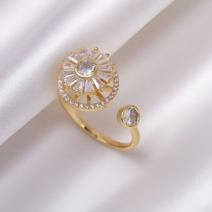 Rotating Zircon Four-Leaf Clover Adjustable Ring