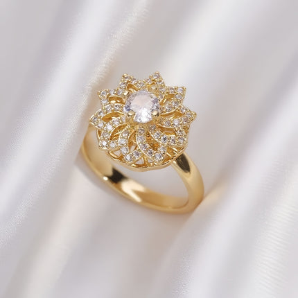 Rotating Zircon Four-Leaf Clover Adjustable Ring