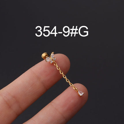 Stainless steel ear bone nail zircon