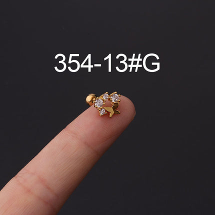 Stainless steel ear bone nail zircon