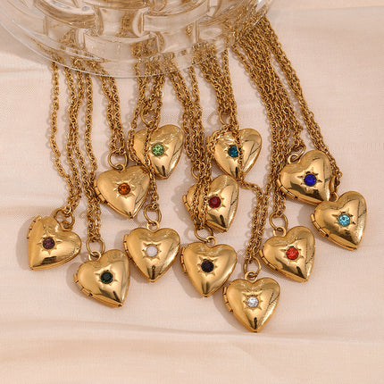 Heart Photo Birthstone Necklace Gold Plated