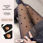 Flat Waist Black Sheer Heart Footed / 220 Fleece-lined One Size