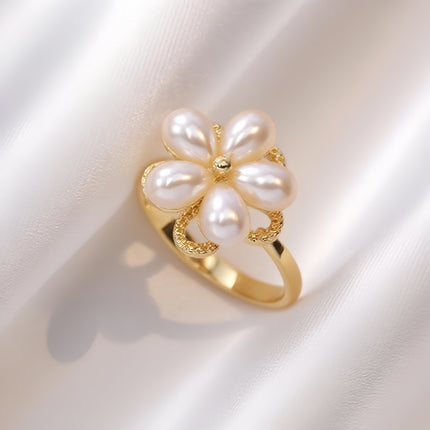 Rotating Zircon Four-Leaf Clover Adjustable Ring