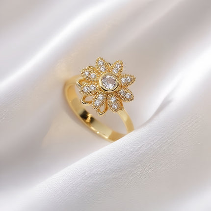 Rotating Zircon Four-Leaf Clover Adjustable Ring