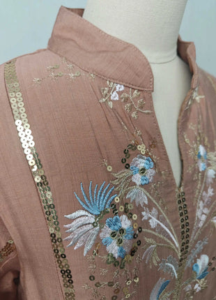 2025 Teal Muslim Abaya with Stand Collar and Exquisite Floral Embroidery Ideal for Islamic Festivities and Ramadan Celebrations