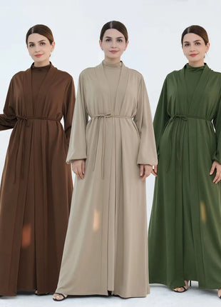 New Luxury Handmade Dubai Multi Color Modest Robe Muslim Women Turtleneck Waist Tie