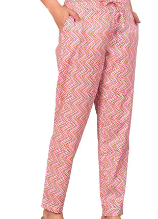 Embroidered Floral Kurta Set, Pink Cotton Kurta with Zig-Zag Printed Pants, Perfect for Casual or Festive Wear set for women