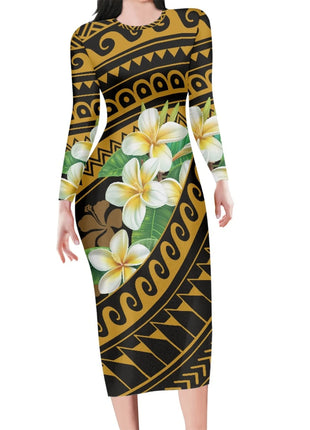 Polynesia Tribal Tropical Hawaiian Design Micronesia Long Dress Pacific Custom Digital Print Polyester Floral Print Pencil Dress