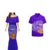 Wholesale Custom Half Shoulder Fishtail Dresses Shawl Mermaid Dress Long Women Evening Dress Match Mens Shirt Couples Clothing