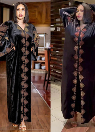 Velvet African Dresses for Women Evening Party Dress Dashiki Africa Clothing Long Robe Dubai Moroccan Flare Sleeve Nigeria Gown