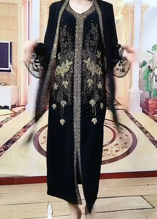 2025 High-End Heavy Industry Embroidery Hot Drilling Fashion Suit Dress Female 5XL Loose New Summer Two-Piece Dress Women