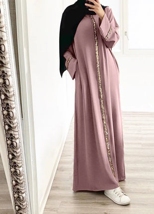 Women's New Style Muslim Abaya Robe High Quality Sequins Dubai Solid Abaya Dress