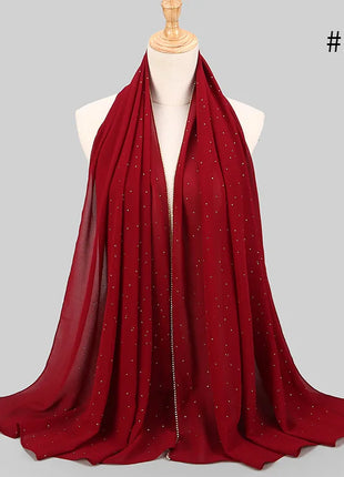 lain Pearl Bubble Chiffon Diamond Rhinestone Shawl Scarf High Quality Shimmer Beads Headband Wrap Foulard Muslim Hijab Sjaal