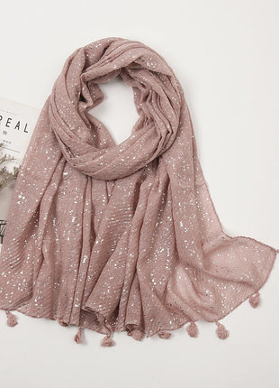 Big Size Plain Glitter Tassel Viscose Shawl Scarf Lady High Quality Wrinkle Wrap Pashmina Stole Bufandas Muslim Hijab 190*85Cm