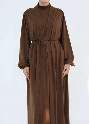 New Luxury Handmade Dubai Multi Color Modest Robe Muslim Women Turtleneck Waist Tie