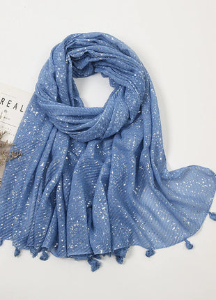 Big Size Plain Glitter Tassel Viscose Shawl Scarf Lady High Quality Wrinkle Wrap Pashmina Stole Bufandas Muslim Hijab 190*85Cm