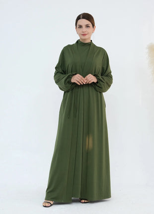 New Luxury Handmade Dubai Multi Color Modest Robe Muslim Women Turtleneck Waist Tie