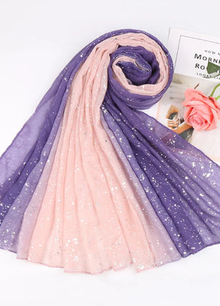 Fashion Ombre Two-tone Glitter Gradient Viscose Shawl Scarf Women Shimmer Bling Wrap Pashmina Stole Bufandas Muslim Hijab Snood