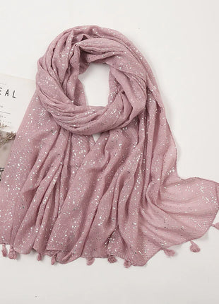 Big Size Plain Glitter Tassel Viscose Shawl Scarf Lady High Quality Wrinkle Wrap Pashmina Stole Bufandas Muslim Hijab 190*85Cm