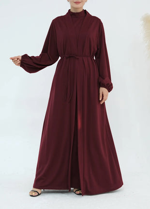 New Luxury Handmade Dubai Multi Color Modest Robe Muslim Women Turtleneck Waist Tie