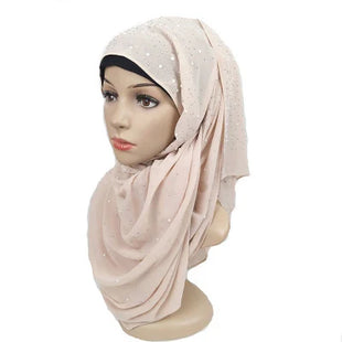 180*70CM New Plain Diamond Beads Bubble Chiffon Instant Hijab Shawls Solid Thick Head Wraps Foulard Sjaal Muslim Bonnet Cachecol