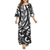 Dola Xiamen Culture Media Black Red Tonga Puletasi Dresses Ptaha Three-quarter Bell Sleeves Plus Size Samoan Dresses 2 Piece