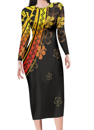 Polynesia Tribal Tropical Hawaiian Design Micronesia Long Dress Pacific Custom Digital Print Polyester Floral Print Pencil Dress