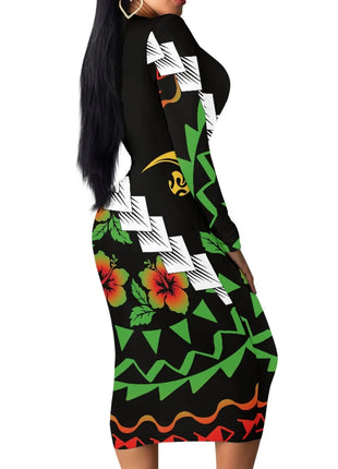 Polynesia Tribal Tropical Hawaiian Design Micronesia Long Dress Pacific Custom Digital Print Polyester Floral Print Pencil Dress