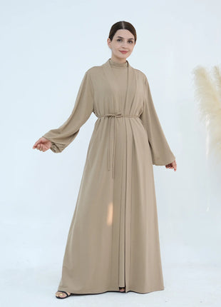 New Luxury Handmade Dubai Multi Color Modest Robe Muslim Women Turtleneck Waist Tie