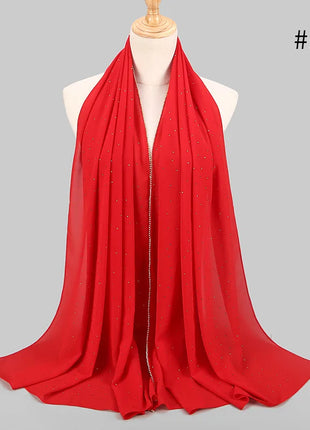 lain Pearl Bubble Chiffon Diamond Rhinestone Shawl Scarf High Quality Shimmer Beads Headband Wrap Foulard Muslim Hijab Sjaal