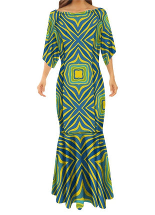 Big People Large Size Papua New Guinea Style Bodycon Fishtail Dress Pacific Design Half Sleeve Mermaid Bridesmaid Dresses