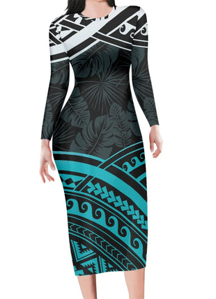 Polynesia Tribal Tropical Hawaiian Design Micronesia Long Dress Pacific Custom Digital Print Polyester Floral Print Pencil Dress