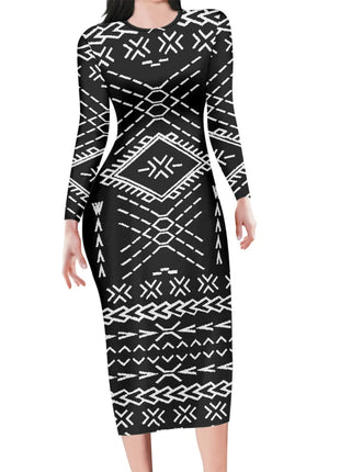 Polynesia Tribal Tropical Hawaiian Design Micronesia Long Dress Pacific Custom Digital Print Polyester Floral Print Pencil Dress
