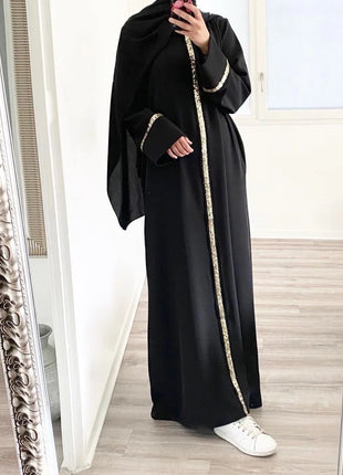 Women's New Style Muslim Abaya Robe High Quality Sequins Dubai Solid Abaya Dress