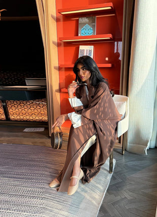 MQ143  Arab Saudi Ready Made Dress Designs Shirt Stand Collar Long Sleeve Kimono  Muslim Robe Dubai Open Abaya