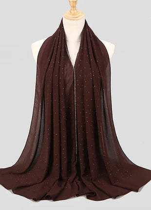 lain Pearl Bubble Chiffon Diamond Rhinestone Shawl Scarf High Quality Shimmer Beads Headband Wrap Foulard Muslim Hijab Sjaal