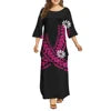 Dola Xiamen Culture Media Black Red Tonga Puletasi Dresses Ptaha Three-quarter Bell Sleeves Plus Size Samoan Dresses 2 Piece