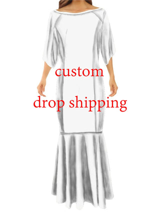 Wholesale Custom Half Shoulder Fishtail Dresses Shawl Mermaid Dress Long Women Evening Dress Match Mens Shirt Couples Clothing