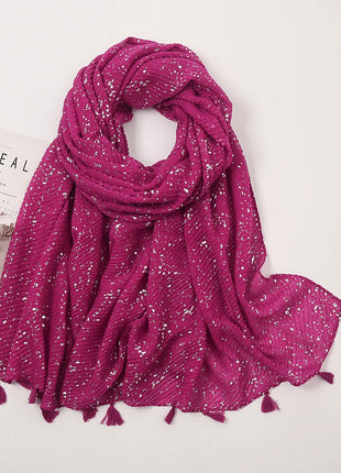 Big Size Plain Glitter Tassel Viscose Shawl Scarf Lady High Quality Wrinkle Wrap Pashmina Stole Bufandas Muslim Hijab 190*85Cm