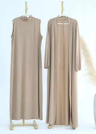 New Luxury Handmade Dubai Multi Color Modest Robe Muslim Women Turtleneck Waist Tie