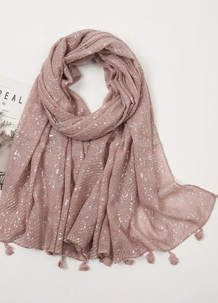 Big Size Plain Glitter Tassel Viscose Shawl Scarf Lady High Quality Wrinkle Wrap Pashmina Stole Bufandas Muslim Hijab 190*85Cm