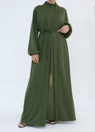 New Luxury Handmade Dubai Multi Color Modest Robe Muslim Women Turtleneck Waist Tie