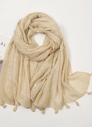 Big Size Plain Glitter Tassel Viscose Shawl Scarf Lady High Quality Wrinkle Wrap Pashmina Stole Bufandas Muslim Hijab 190*85Cm