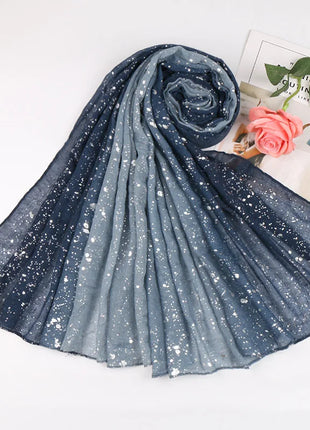 Fashion Ombre Two-tone Glitter Gradient Viscose Shawl Scarf Women Shimmer Bling Wrap Pashmina Stole Bufandas Muslim Hijab Snood