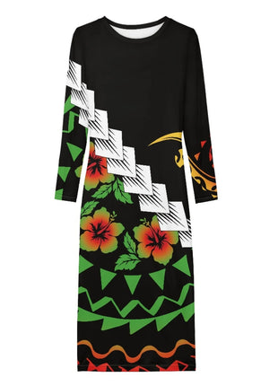 Polynesia Tribal Tropical Hawaiian Design Micronesia Long Dress Pacific Custom Digital Print Polyester Floral Print Pencil Dress