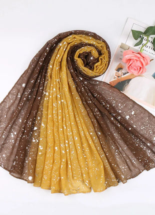 Fashion Ombre Two-tone Glitter Gradient Viscose Shawl Scarf Women Shimmer Bling Wrap Pashmina Stole Bufandas Muslim Hijab Snood