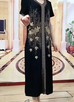 2025 High-End Heavy Industry Embroidery Hot Drilling Fashion Suit Dress Female 5XL Loose New Summer Two-Piece Dress Women
